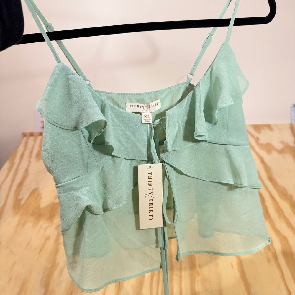 NWT Thirty Thirty LA Women's Sage Green Ruffle Tie-Front Cami Top XS - Picture 3 of 9